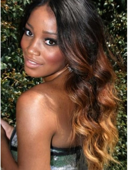 24 Inches Wavy Lace Front Black to Brown 100% Indian Remy Hair Ombre Wigs 