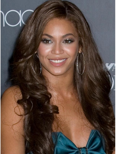 Beyonce Knowles Elegant Asian-style 100% Human Hair Long Wavy Glueless Lace Front Wig about 24 Inches