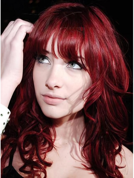 Most Popular Celebrity Red Color 100% Human Hair Curly Wig 18 Inches