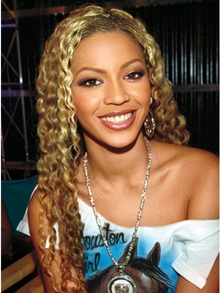 Beyonce Knowles Natural 24 Inches Long Curly Lace Front Human Hair Wig