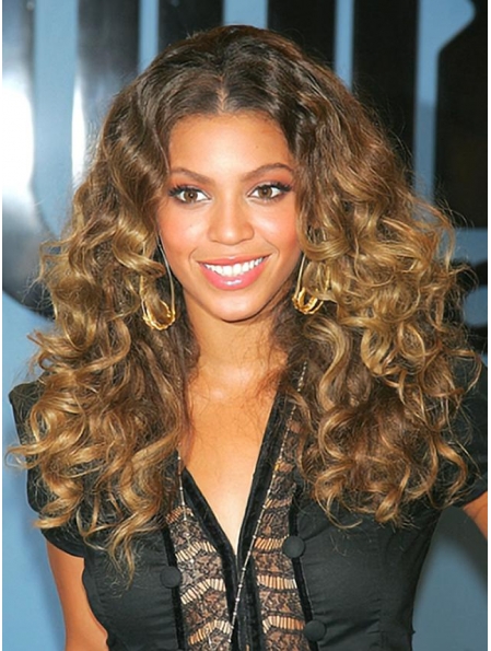 Beyonce Knowles Fluffy 100% Human Hair Long Curly Lace Front Wig about 18 Inches