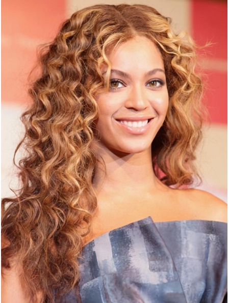 Beyonce Knowles Knock-out Long Curly Glueless Lace Front Human Hair Wig about 22 Inches