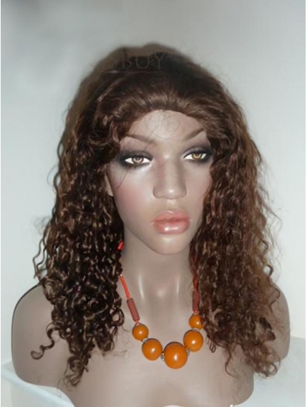 Tempting Brown Curly Long Human Hair Lace Front Wigs