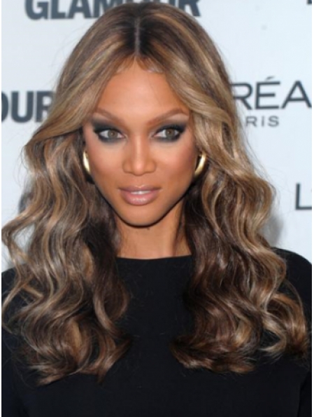 Tyra Banks Glamorous Quality Long Curly Lace Human Hair Wig 18 Inches