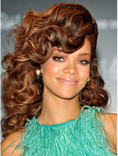 Rihanna Unique and Intriguing Long Voluminous Curly Lace Front Human Hair Wig 18 Inches