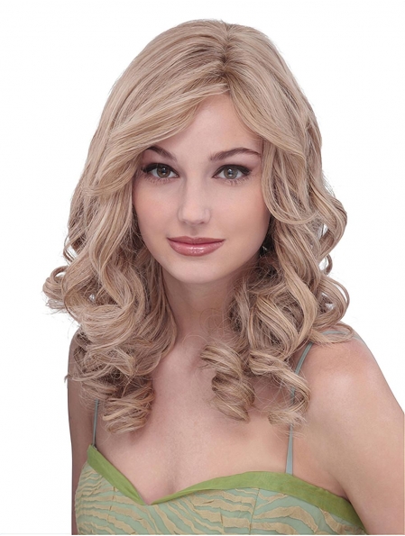 Fantastic Long Curly Blonde Without Bangs Fashional Wigs