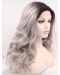 Curly Grey Without Bangs Synthetic Shoulder Length Lace Front Synthetic Women Wigs