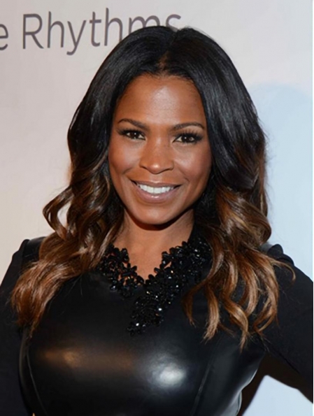 Without Bangs Curly Long Black to Brown Lace Front Nia Long Wigs