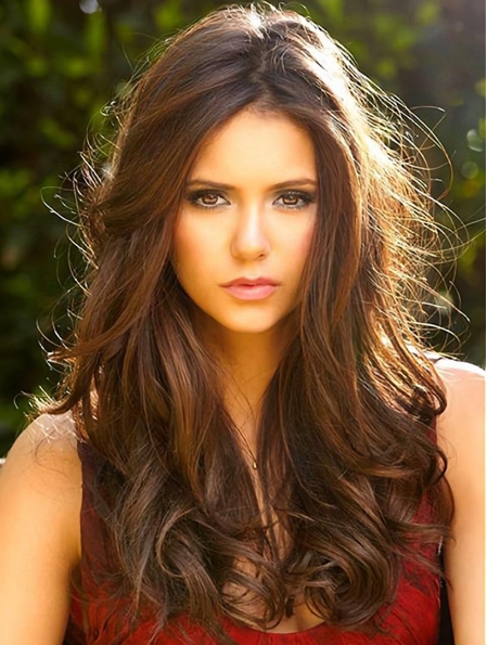 Without Bangs Curly Long Brown Lace Front Nina Dobrev Wigs
