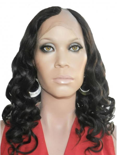 Sassy Black Curly Lace Front Long Human Hair U Part Women Wigs