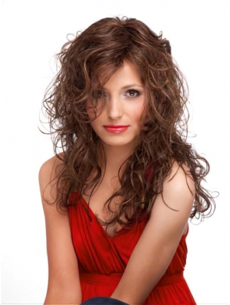 Auburn Layered Curly Lace Front Graceful Long Human Hair Women Wigs For Cancer