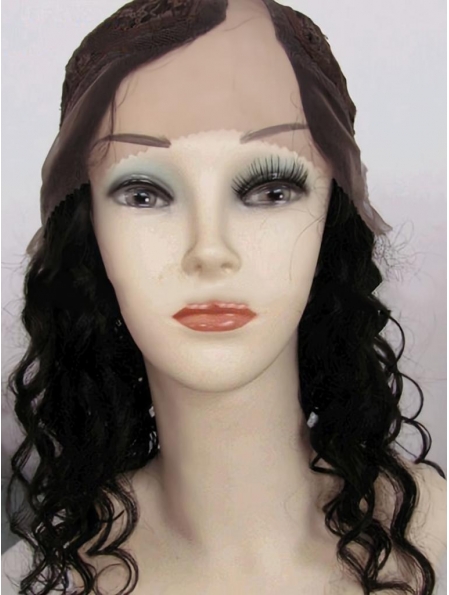 Perfect Black Curly Lace Front Long Human Hair U Part Women Wigs