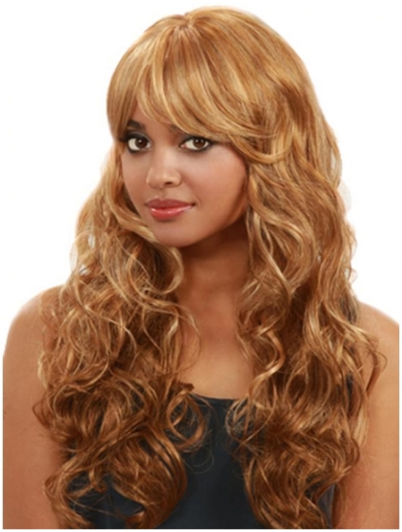 Designed Blonde Capless Curly Long Human Hair Women Wigs & Half Wigs