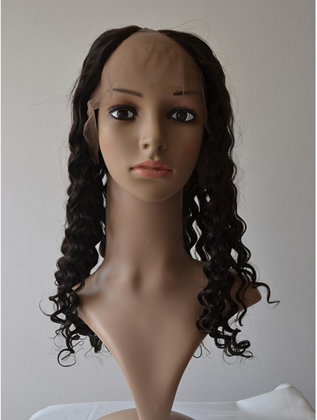 Sleek Black Curly Lace Front Long U Part Human Hair Women Wigs