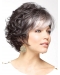 Natural Looking Grey Curly Short Classic Wigs For Older Women With Full White Bangs
