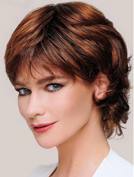 8" Curly Lace Front Monofilament Short Synthetic Layered Wigs For Older Ladies