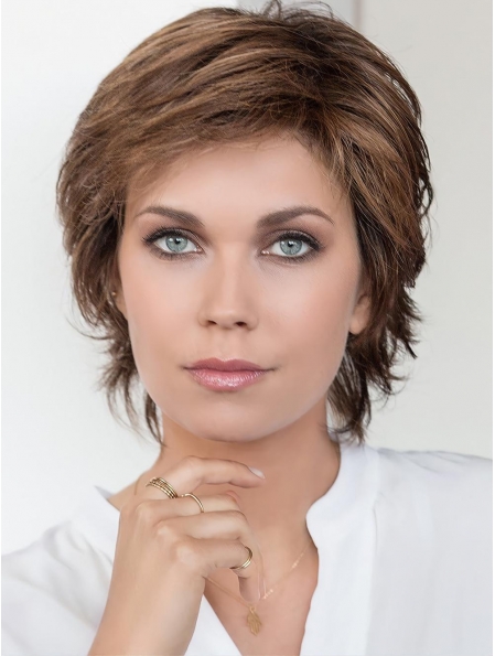 Brown Curly Layered % Hand Tied Lace Front Synthetic Wigs