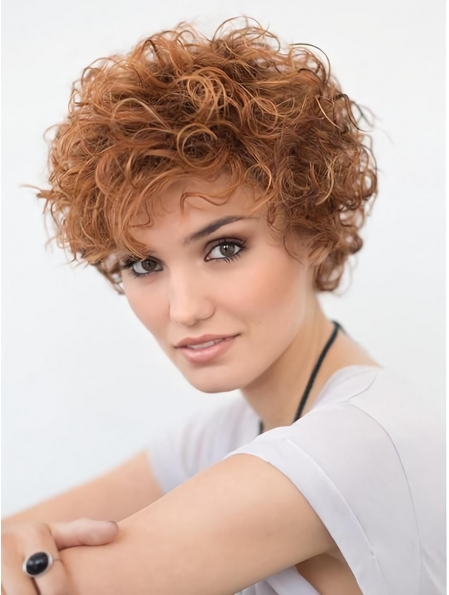 8inch Short Curly Blonde Top High Quality Natural Synthetic Lace Wigs For Older