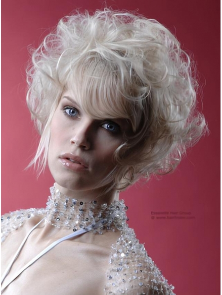 Young Fashion Platinum Blonde Curly Celebrity Short Synthetic Wigs For Older Women
