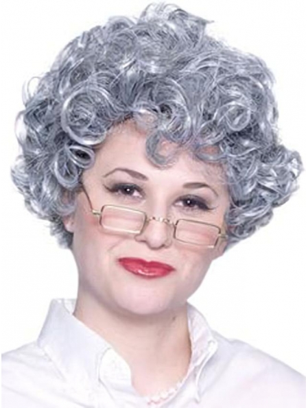 Natural Lookin grey Lady Curly Short Lace Front Human Hair Wigs For Older Women