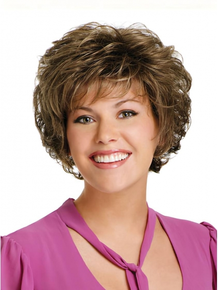 Short Curly Sassy Brown Women's Brown Color Capless Synthetic Wigs