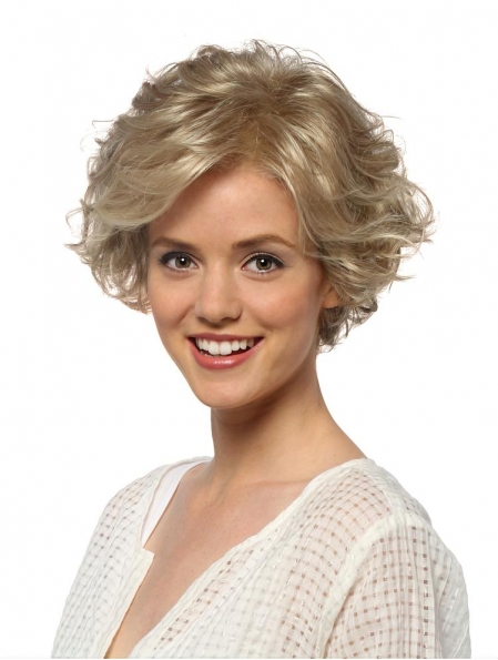 High Quality Curly Blonde Color Layered Popular Lace Front Synthetic Wigs For Women