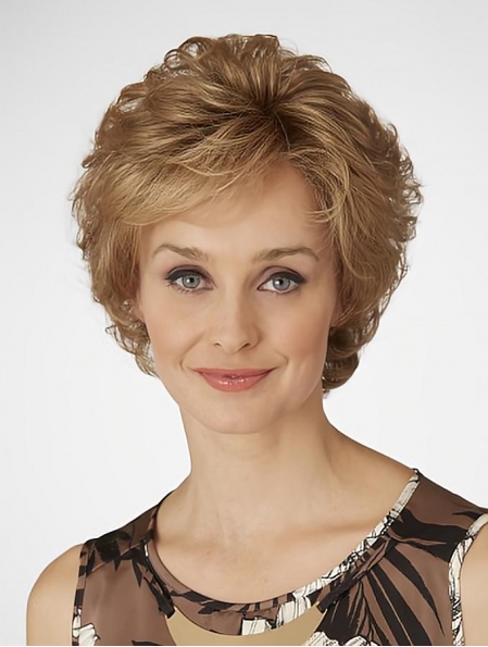 Amazing Short Curly Blonde Layered Beautiful Synthetic Lace Front Wigs For Older Women