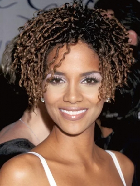 Halle Berry Short Curly Brown Lace Front Wigs Without Bangs