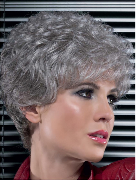 Natural Looking Curly Short Synthetic Lace Front Grey Wigs For Older Women
