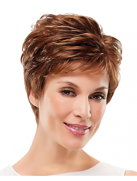 New Arrival Charming Polite Auburn Curly Short Synthetic Capless Wigs