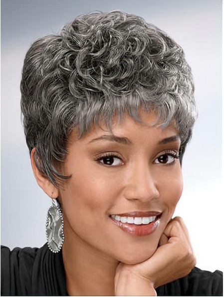 Great Curly Short Synthetic Grey Wigs