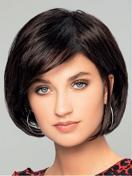 8" Short Straight Black Bobs New Hand Tied Wigs