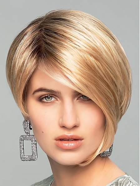 New Arrival Blonde Straight Monofilament Synthetic Boycuts Convenient Short Wigs