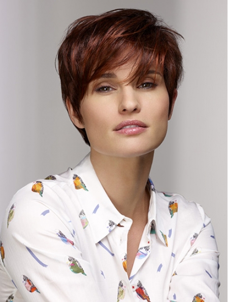 100% Hand-tied 8Inch Short Straight Auburn  Synthetic Wigs With Bangs On Sale