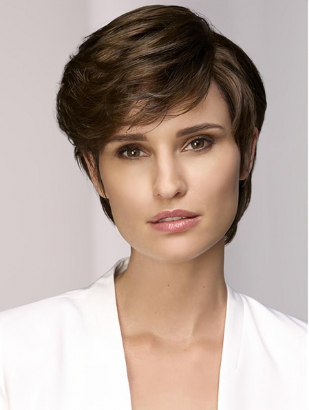 8" Short Straight Monofilament Brown With Bangs Synthetic Wigs Online