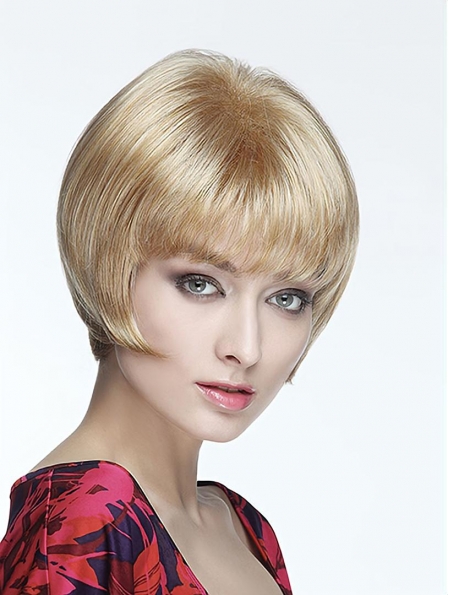 Straight Capless Blonde Synthetic 8" With Bangs Short Wigs