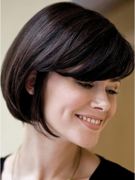Bobs Remy Human Hair Black Straight Hand Tied Lace Wigs