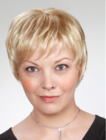 8" Blonde Short Layered Straight Synthetic Wigs