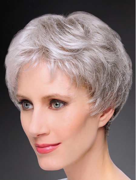 8" Short Straight Durable 100% Hand-tied Grey Wigs