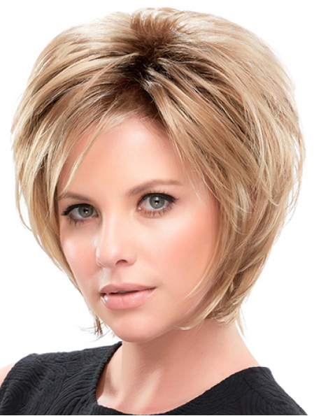 Straight 10" Blonde Synthetic Layered Hairstyles For Short Hair