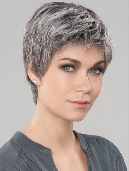 Straight Short 6" Monofilament Style Grey Wigs