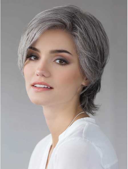 Short Straight Grey Layered 100% Hand Tied Synthetic Wigs