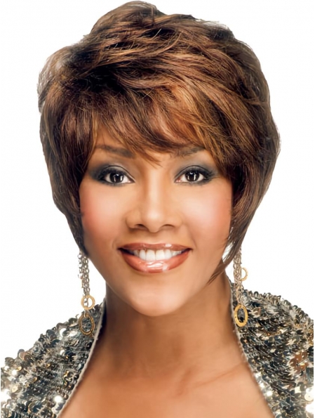 Refined Brown Straight Short African American Wigs