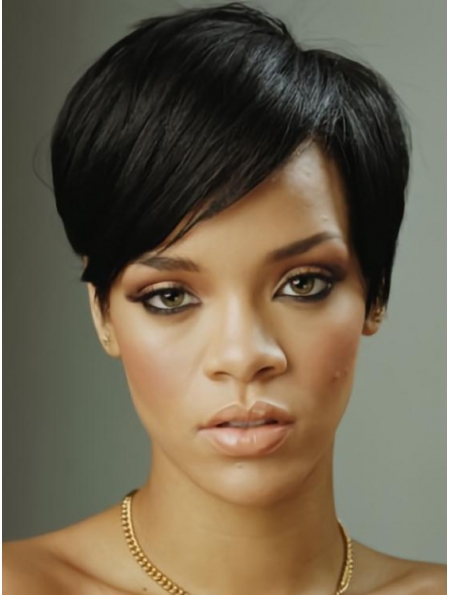 Rihanna Hoyden Style Short Straight with Bangs Lace Front Human Hair Women Wig 