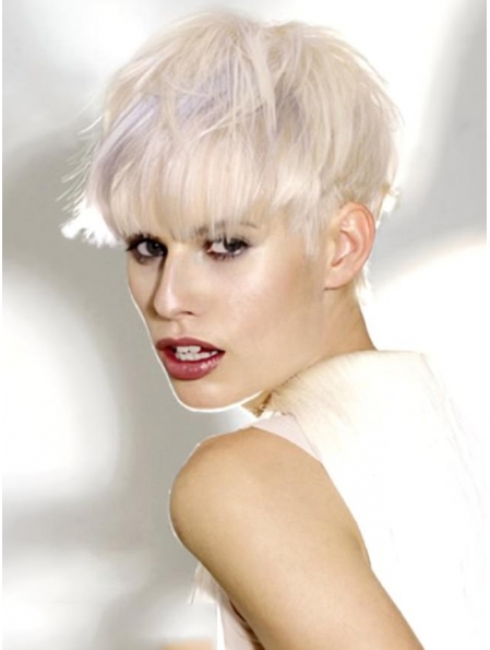 Young Fashion Platinum Blonde Straight With Bangs Short Length Synthetic Women Wigs