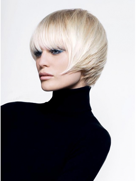 Young Fashion Platinum Blonde Short Bobs Straight Mono Human Hair Women Wigs