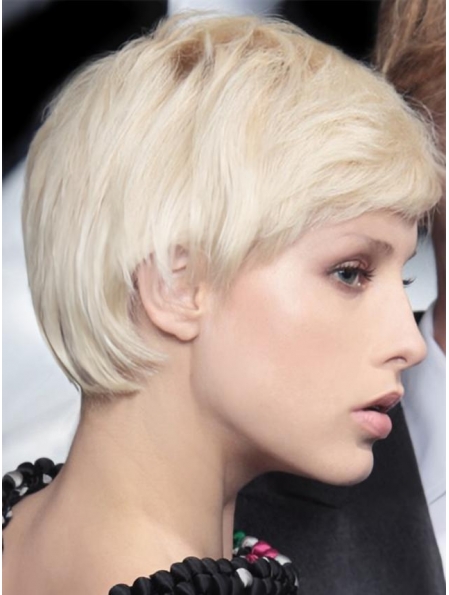 Young Fashion Platinum Blonde Short Layers Mono Top Grey Wigs