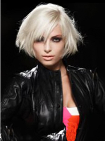 Young Fashion Beautiful Platinum Blonde Straight Short Lace Front Human Hair Women Wigs