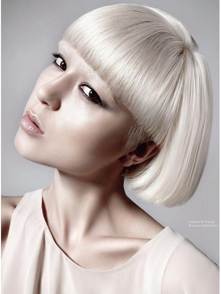 Young Fashion Platinum Blonde Straight Short Lace Front Human Hair Bobs Women Wigs