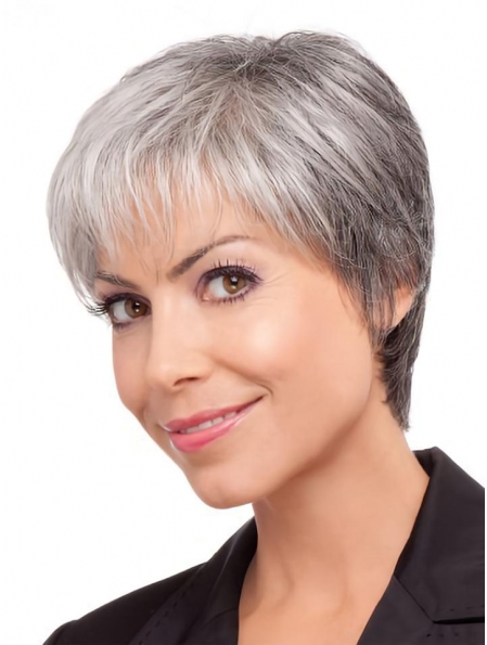 Pleasing Lace Front Straight Short Synthetic Grey Women Wigs
